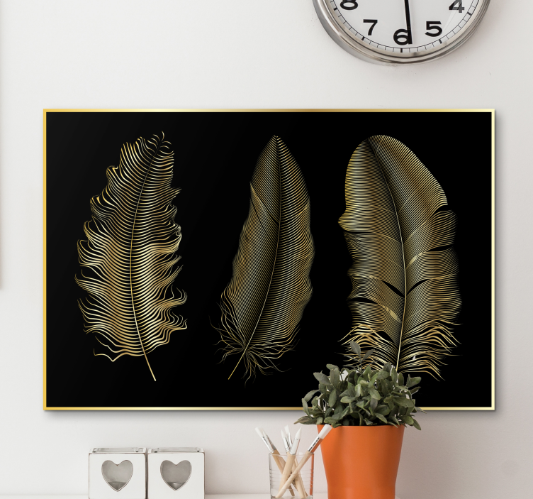 Feather canvas wall art in gold leaf designs - TenStickers