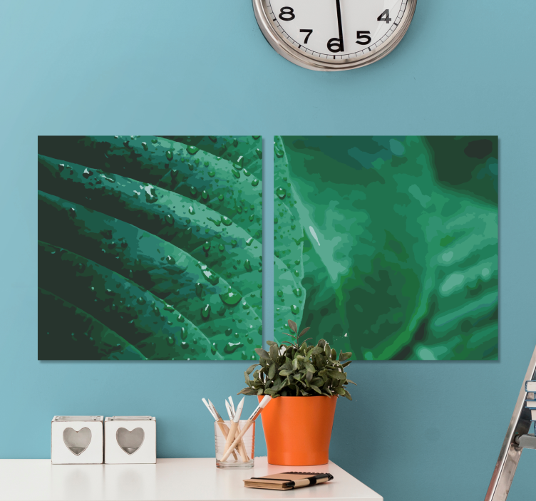 Flowers canvas with lush green leaves - TenStickers