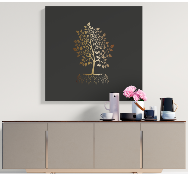 Golden leafed tree canvas wall art - TenStickers