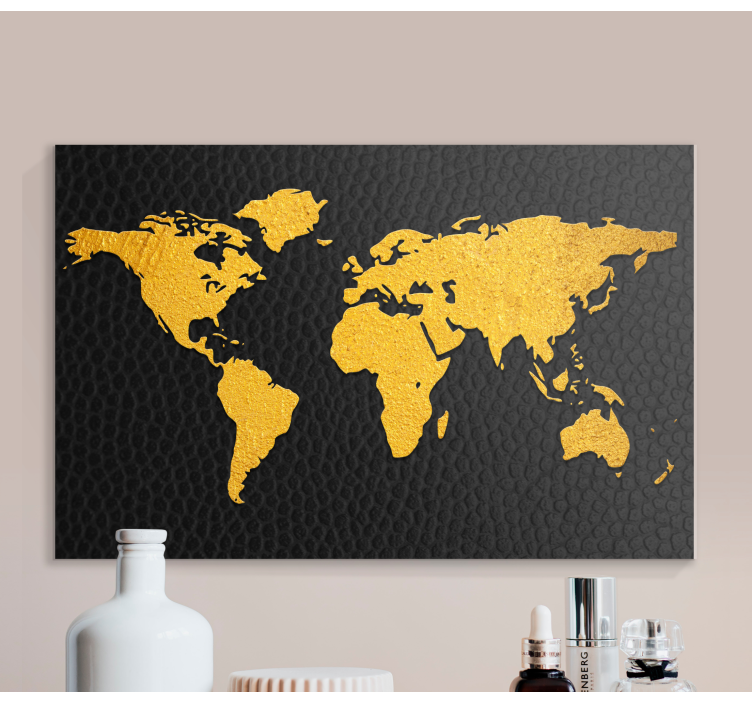 Black and golden effect world map wall art - TenStickers