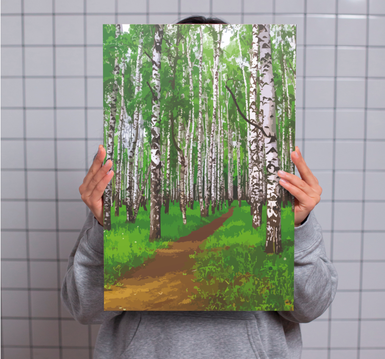 LUSH BIRCH FOREST PATH tree canvas wall art - TenStickers