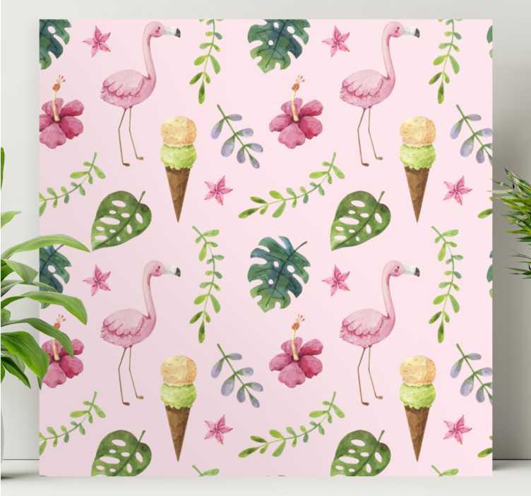 Mosaic photo canvas flamingos and ice cream - TenStickers