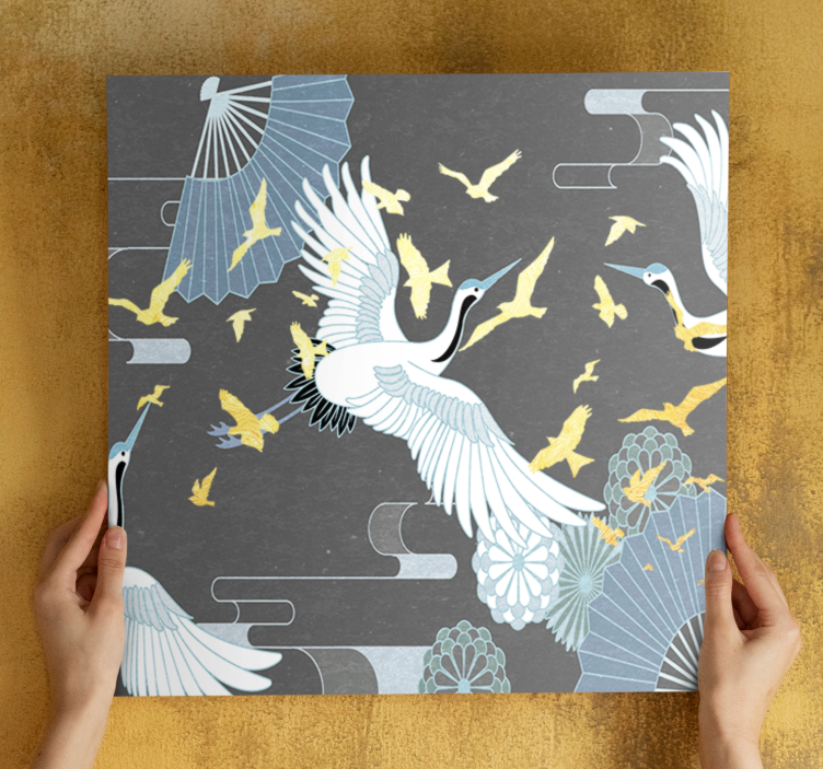 Oriental canvas wall art elegant cranes flight - TenStickers