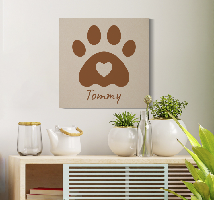 Paw print with customised name canvas print - TenStickers