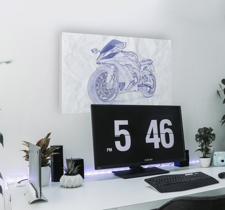 Pencil draw motorbike canvas wall art - TenStickers