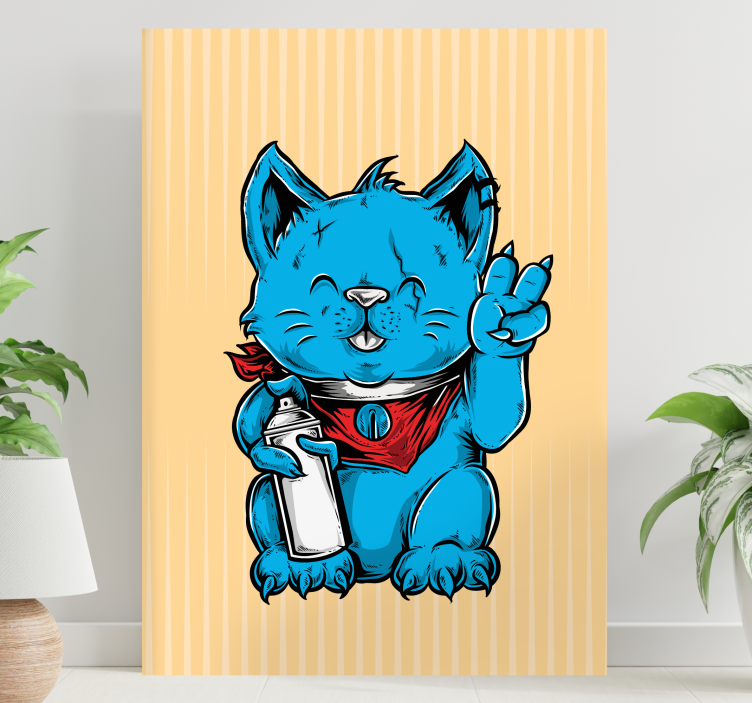 Playful blue cat cat wall art - TenStickers