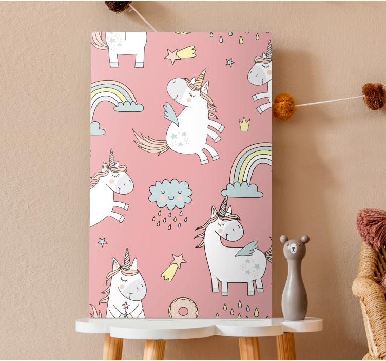 Playful unicorn pattern unicorn pictures framed - TenStickers