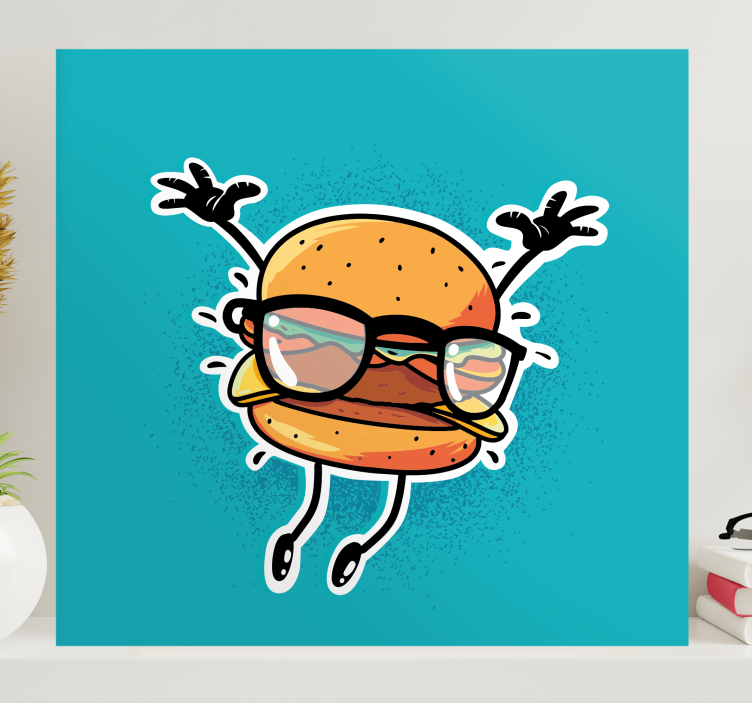 Quote canvas happy burger character - TenStickers