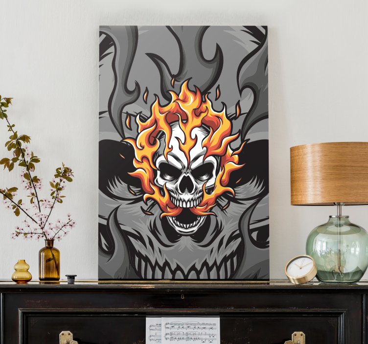 Quote canvas skull with flames artwork - TenStickers