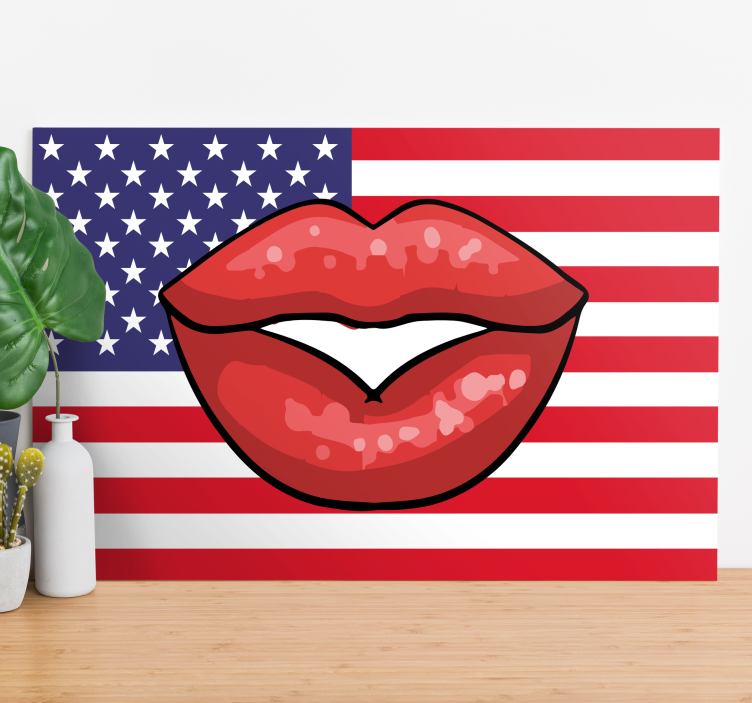 Retro canvas american flag lips - TenStickers