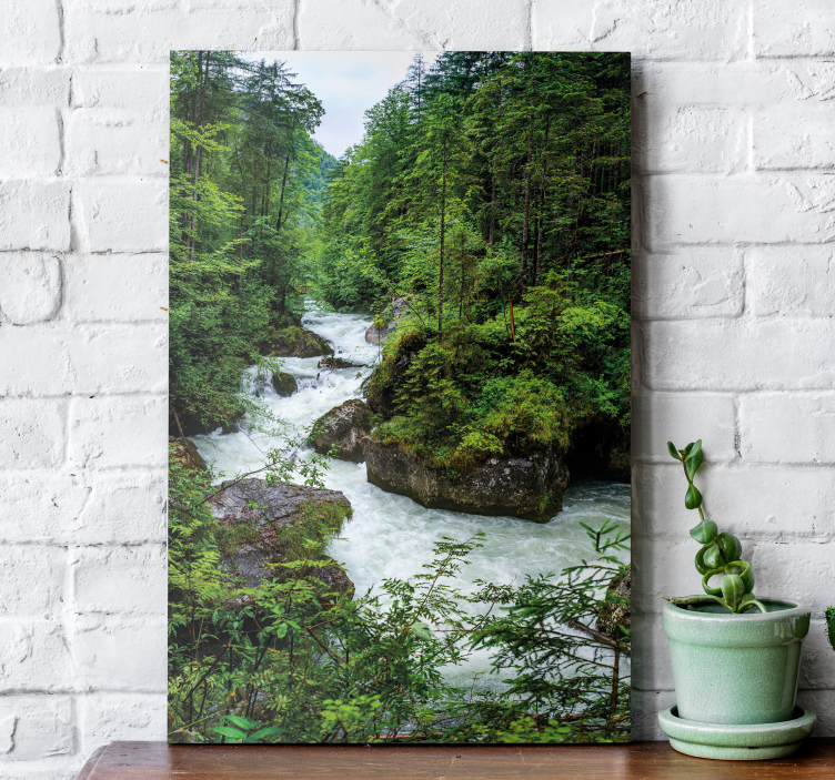 Serene forest river landscape canvas - TenStickers