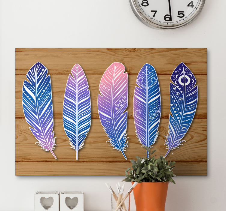 Stylized blue collection feather canvas wall art - TenStickers