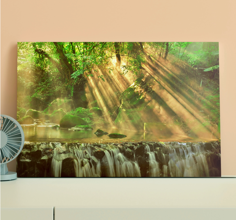 Sunlit forest stream landscape canvas - TenStickers