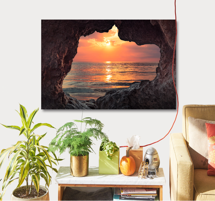 Sunset through rock landscape canvas - TenStickers