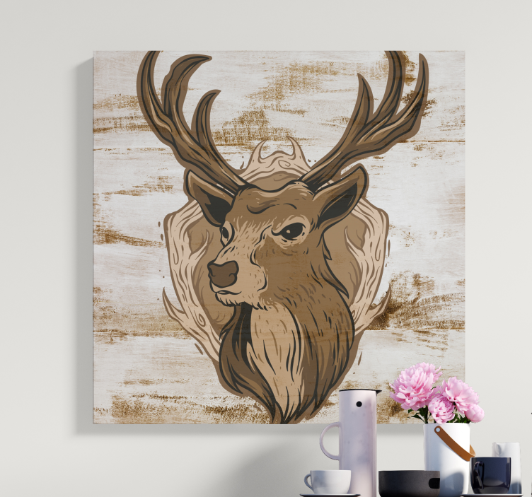 Wooden stag animal canvas - TenStickers