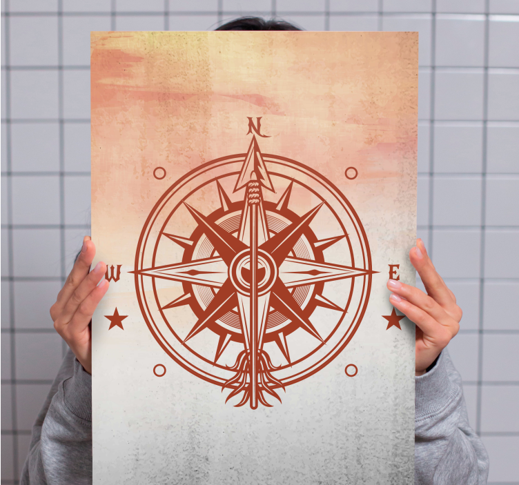 World map wall art compass rose artwork - TenStickers