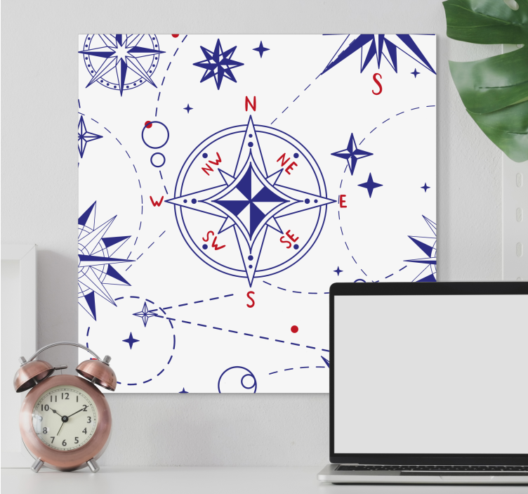 World map wall art with compass star design - TenStickers