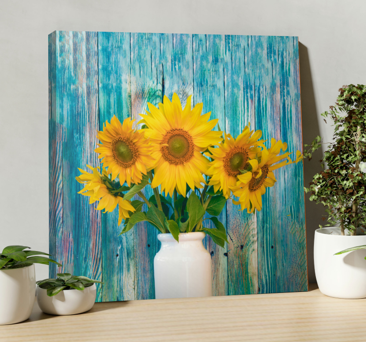 Yellow sunflowers on wood flower canvas - TenStickers