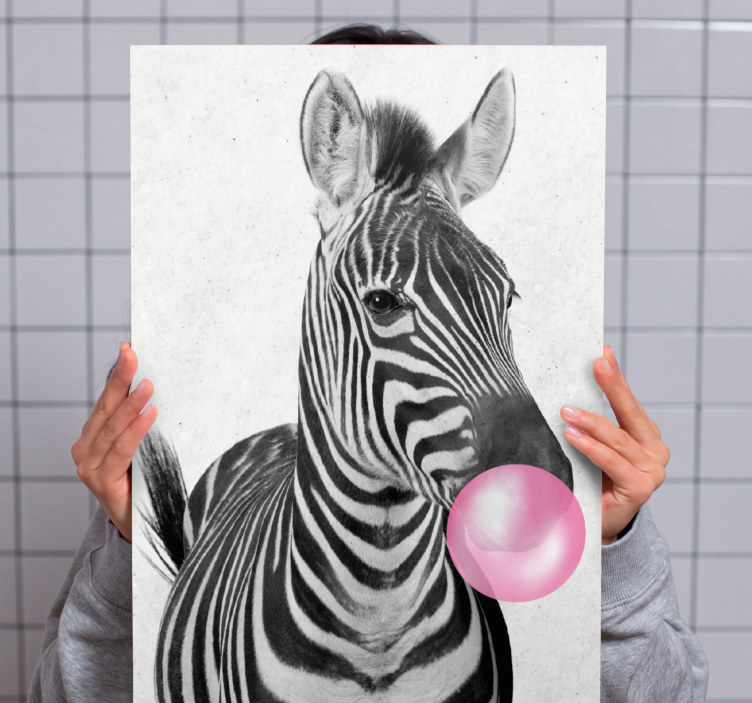 Zebra with bubblegum animal canvas wall art - TenStickers
