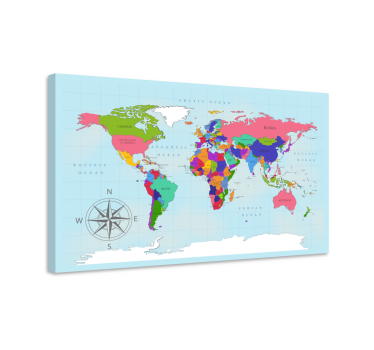 Blue world map art canvas - TenStickers