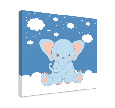 Cute baby cartoon elephant blue wall pictures for nursery - TenStickers