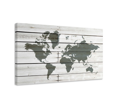 Wooden grey world map art canvas - TenStickers