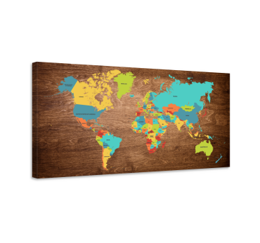 Wood texture world map art canvas - TenStickers