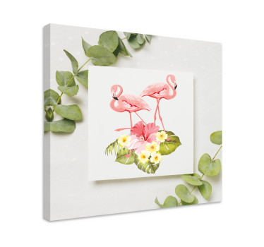 Flamingos and hibiscus flowers  canvas - TenStickers