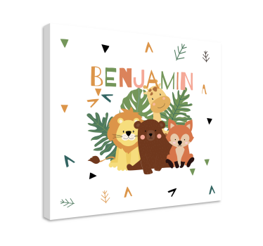 Cute wild animals with leaves animal canvas - TenStickers