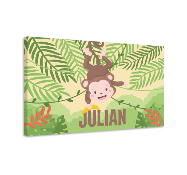 Dinosaur canvas wall art monkey swinging fun - TenStickers