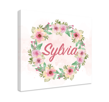 Watercolour Spring Flowers With Name Canvas Wall Art - TenStickers