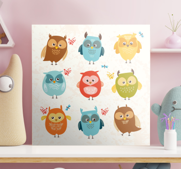 Animal canvas wall art charming owl collection - TenStickers