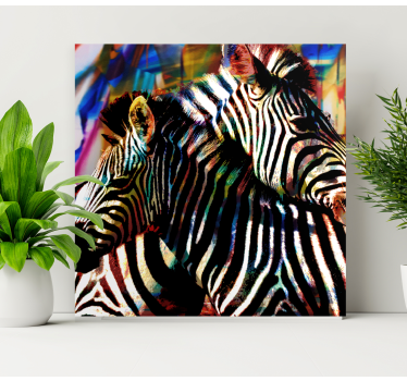Animal canvas wall art colorful zebra pair - TenStickers