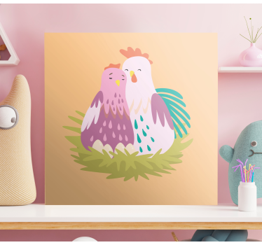 Animal canvas wall art couple chickens nesting - TenStickers