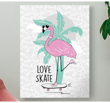Animal canvas wall art flamingo on a skateboard - TenStickers