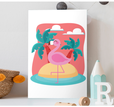 Animal canvas wall art flamingo on island - TenStickers