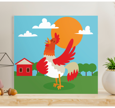 Animal canvas wall art rooster welcoming sunrise - TenStickers