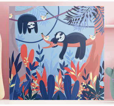 Animal canvas wall art sloths on branch - TenStickers