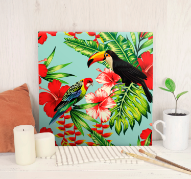Animal canvas wall art tropical birds and blossoms - TenStickers