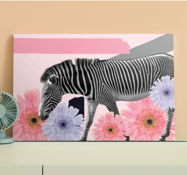 Animal canvas wall art zebra among blooms - TenStickers
