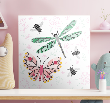 Butterfly canvas insects and flowers - TenStickers