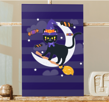 Cat wall art black cat witch - TenStickers