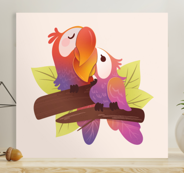 Cat wall art loving parrots embrace - TenStickers