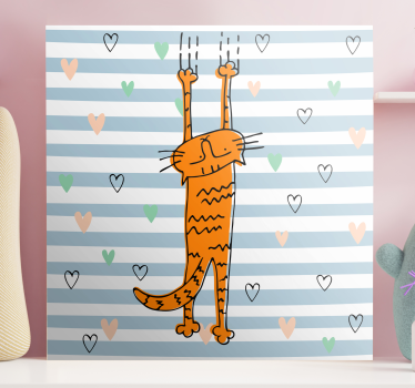 Cat wall art playful orange cat - TenStickers