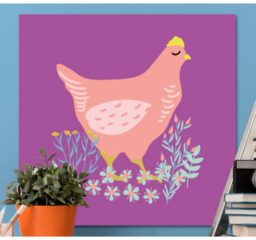 Charming pink hen animal canvas wall art - TenStickers