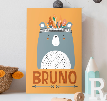 Nordic bear with name childrens wall art canvas - TenStickers