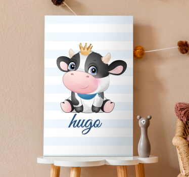 Cute crowned cow animal canvas wall art - TenStickers