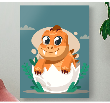 Cute hatching baby dinosaur canvas wall art - TenStickers