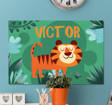 Cute tiger for boy with name customisable canvas prints - TenStickers