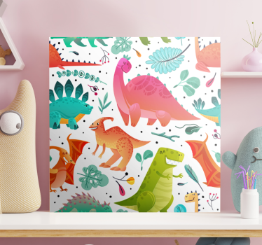 Dinosaur canvas wall art colorful dinosaur journey - TenStickers